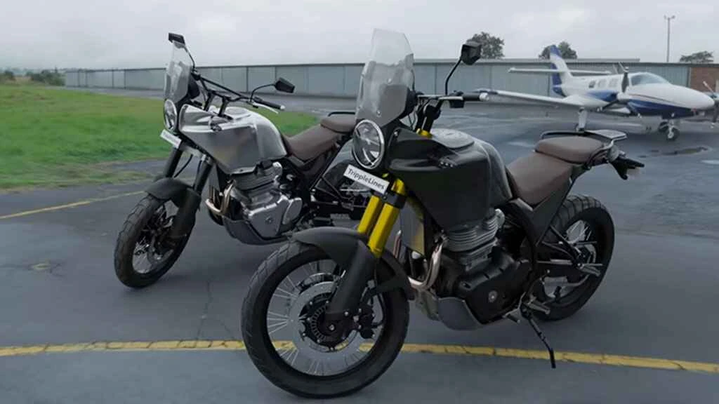 Close-up of USD forks, dual discs and alloy wheel on Himalayan 750